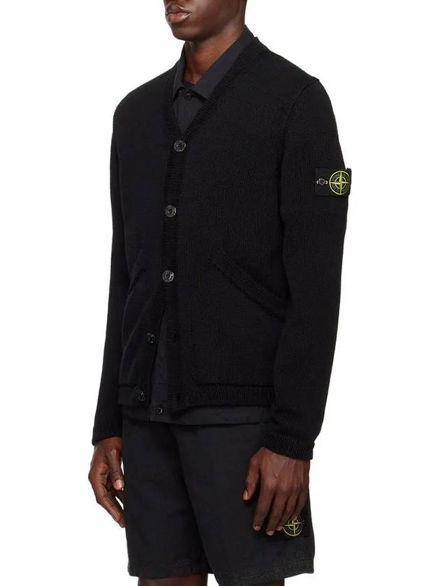 Wappen V Neck Cotton Knit Cardigan Black - STONE ISLAND - BALAAN 5