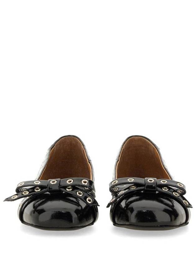 Eyelet Detail Bow Ballerina Black - GANNI - BALAAN 5