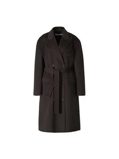 Coat Women s Belted Double Texture Brown Charcoal - ACNE STUDIOS - BALAAN 1