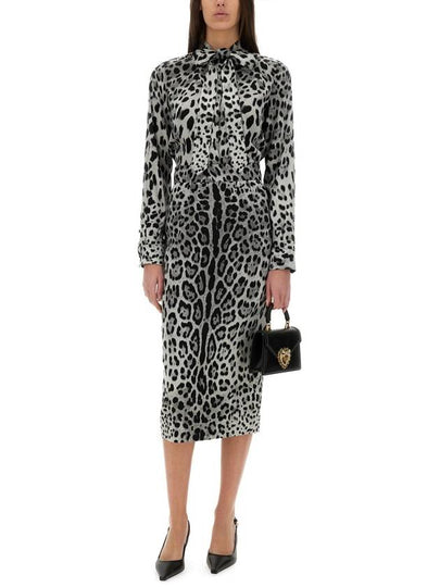 LEOPARD PRINT CHARMEUSE LONGUETTE SKIRT - DOLCE&GABBANA - BALAAN 2