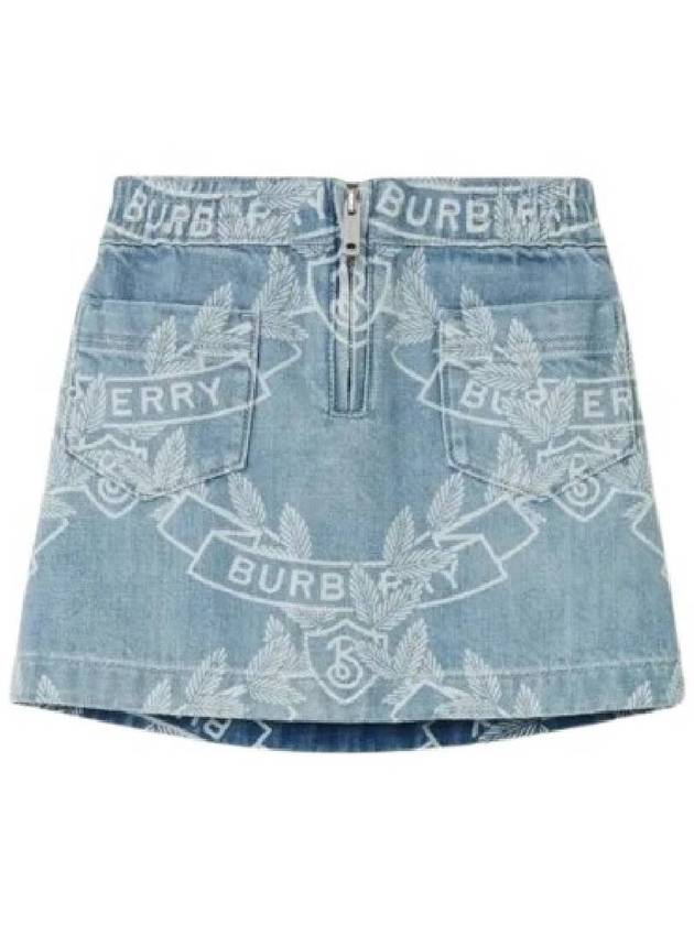 Burberry Pale Blue Maxine  Oak Leaf Badge Japanese Denim Skirt, Size 2Y - BURBERRY - BALAAN 1