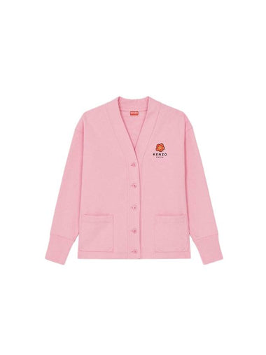 Boke Flower Logo Print V Neck Cardigan Rose - KENZO - BALAAN 1