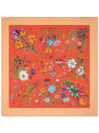 Flora Print Silk Carré Scarf Orange - GUCCI - BALAAN 1