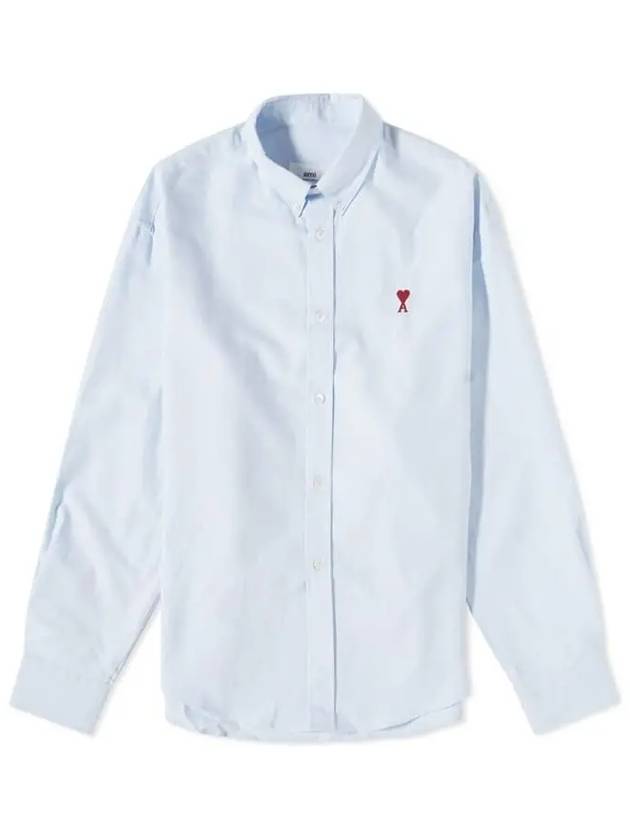 Heart Logo Boxy Fit Button Long Sleeve Shirt Sky Blue - AMI - BALAAN 3