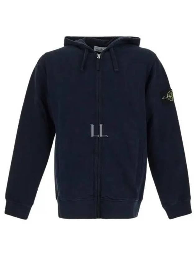 Logo Cotton Zip-Up Hoodie Navy - STONE ISLAND - BALAAN 2