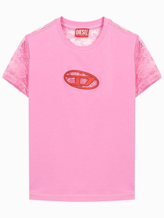 T Sli Oval Back Lace Logo Short Sleeve T-Shirt Pink - DIESEL - BALAAN 1