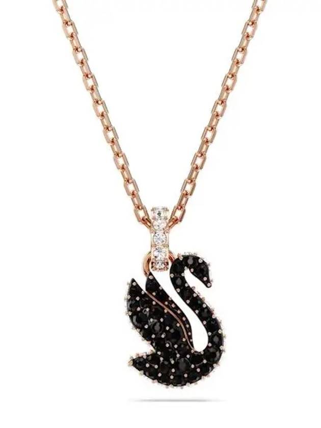 Swan Pendant Metal Necklace Black Rose Gold - SWAROVSKI - BALAAN 3