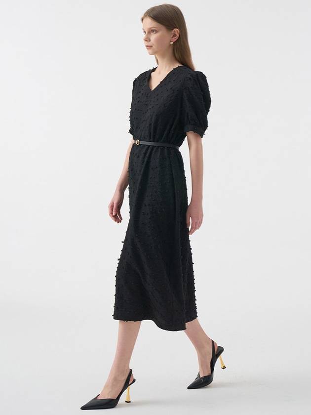 Lucia V-neck puff half-sleeve belted long dress black - AME - BALAAN 4