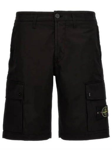 Compass Patch Cargo Cotton Twill Shorts Black - STONE ISLAND - BALAAN 1