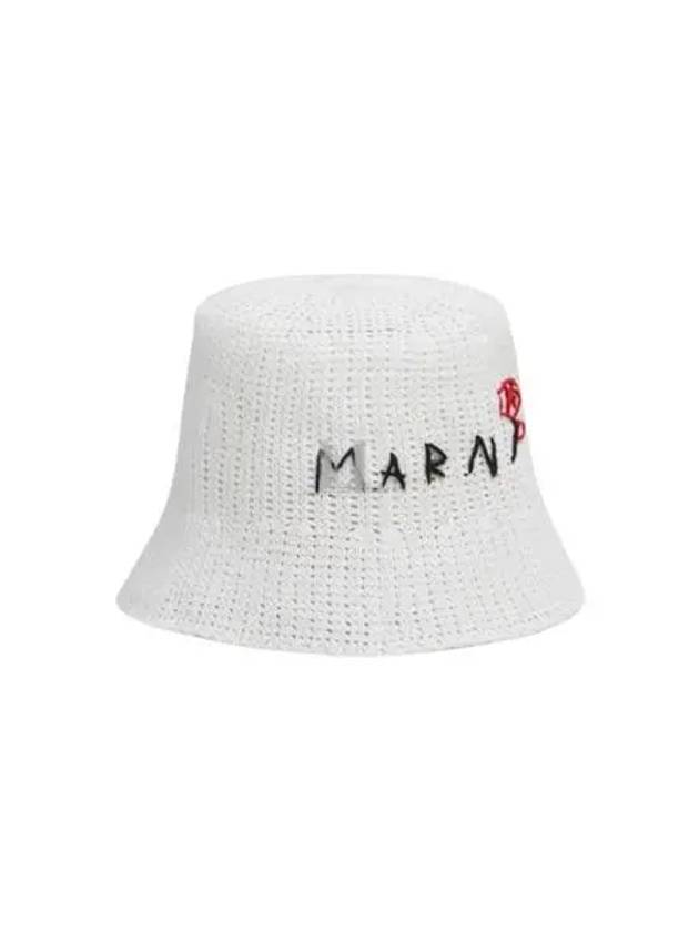 Embroidered Logo Cotton Bucket Hat White - MARNI - BALAAN 2