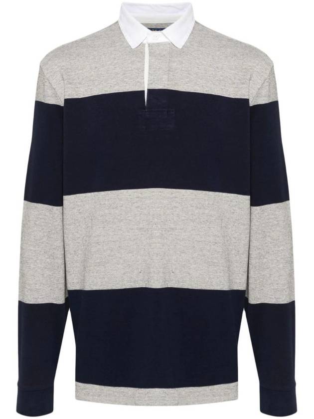 Striped Classic Fit Long Sleeve Polo Shirt Grey Navy - POLO RALPH LAUREN - BALAAN 1