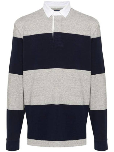 Striped Classic Fit Long Sleeve Polo Shirt Grey Navy - POLO RALPH LAUREN - BALAAN 1