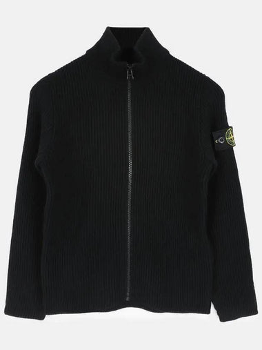 Stone Kids Waffen Patch High Neck Knit Zip up Jacket Black 7516513A3 V0029 - STONE ISLAND - BALAAN 1