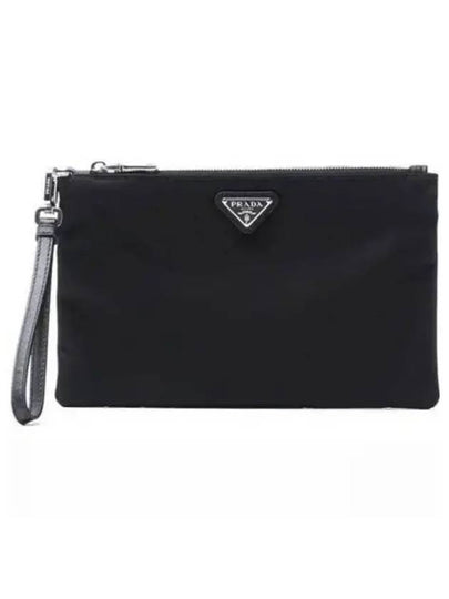 Saffiano Leather Strap Nylon Clutch Bag Black - PRADA - BALAAN 2