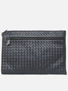 Intrecciato Weaving Zipper Clutch Bag Grey - BOTTEGA VENETA - BALAAN 2