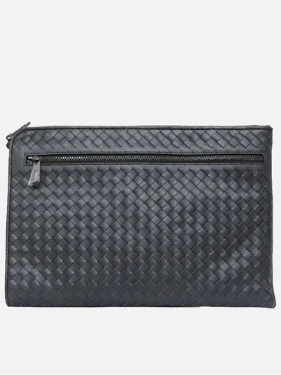 Intrecciato Weaving Zipper Clutch Bag Grey - BOTTEGA VENETA - BALAAN 2