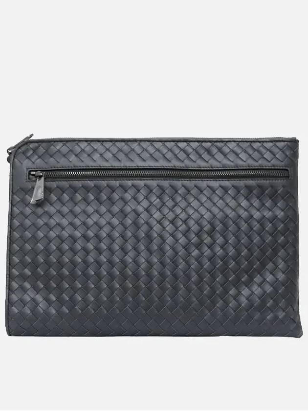 Intrecciato Weaving Zipper Clutch Bag Grey - BOTTEGA VENETA - BALAAN 4