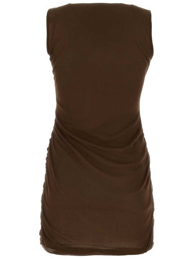 Sleeveless Tulle Short Dress Brown - SAINT LAURENT - BALAAN 3