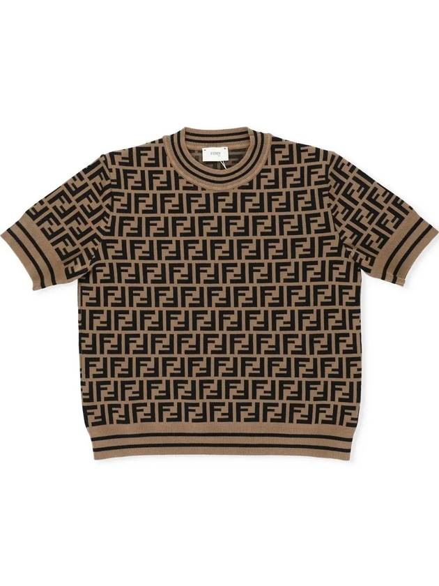 Kids FF All Over Short Sleeve Knit Top Brown - FENDI - BALAAN 2