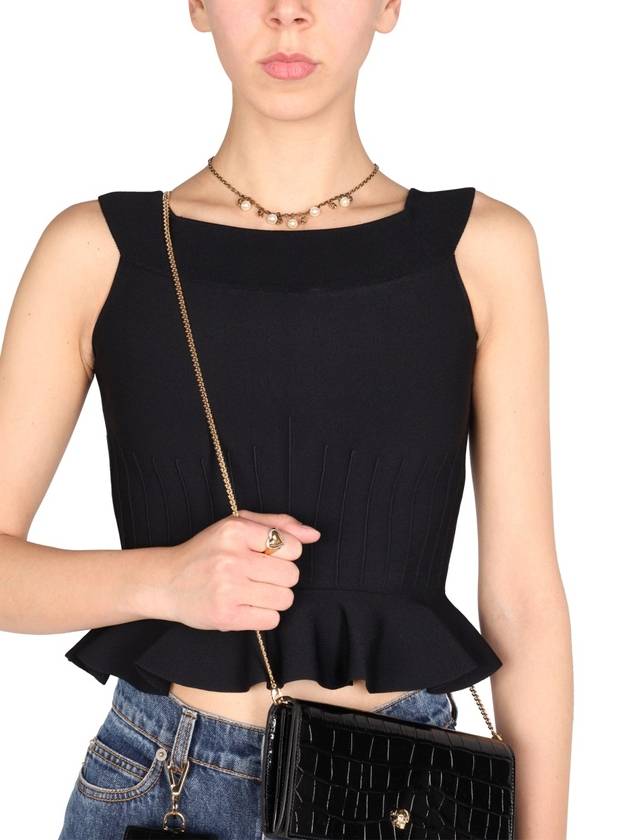 Ruffle Off Shoulder Knit Sleeveless Black - ALEXANDER MCQUEEN - BALAAN 5