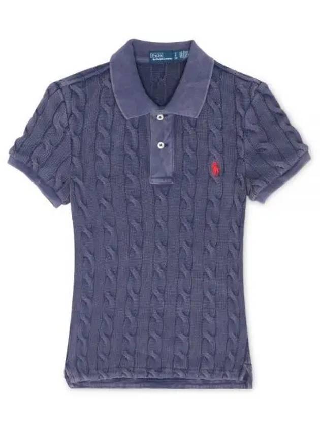 Embroidered Logo Slim Fit Knit Polo Shirt Purple - POLO RALPH LAUREN - BALAAN 2