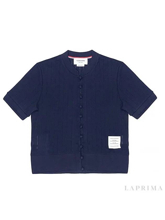 Pointel Rib Short Sleeve Cardigan Navy - THOM BROWNE - BALAAN 5