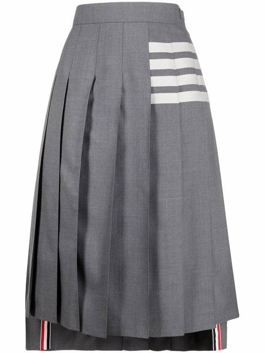 4 Bar Logo Plain Weave Wool Pleated Skirt Grey - THOM BROWNE - BALAAN 1