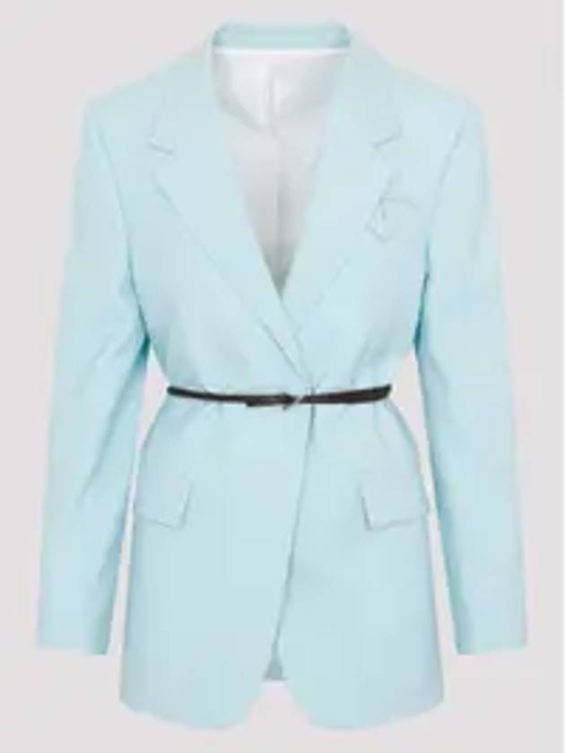 Belted Wool Blazer Jacket Light Blue - BOTTEGA VENETA - BALAAN 6