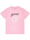 Logo Print Organic Cotton Short Sleeve T-Shirt Pink - GANNI - BALAAN 1