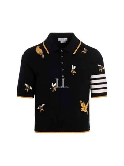 Men's Bird Bee Half Drop 4 Bar Merino Cotton Short Sleeve Polo Shirt Navy - THOM BROWNE - BALAAN 2