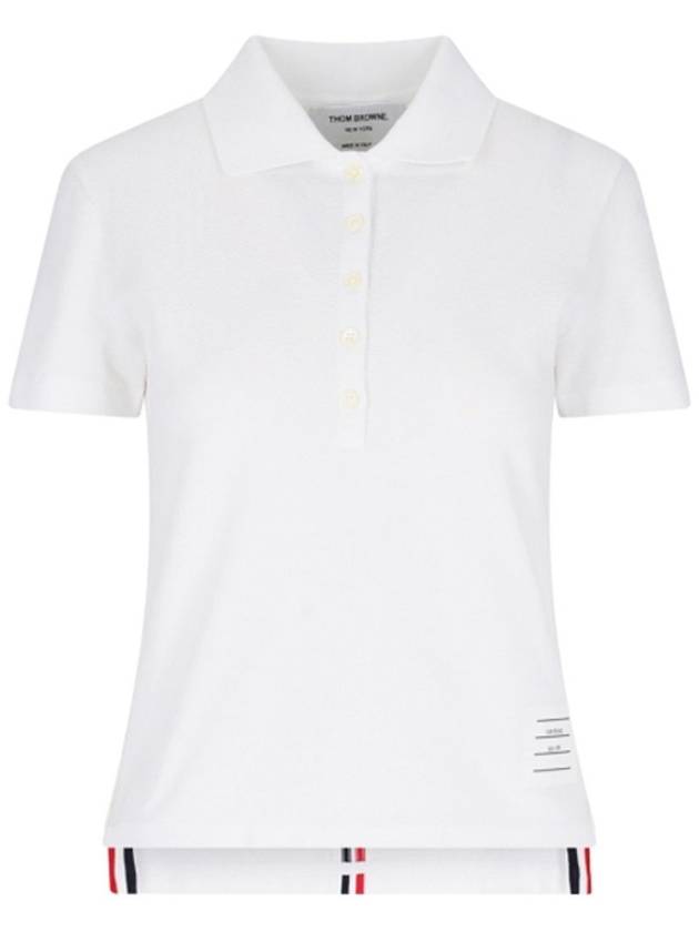 Classic Pique Center Back Stripe Relaxed Fit Short Sleeve Polo Shirt White - THOM BROWNE - BALAAN 3