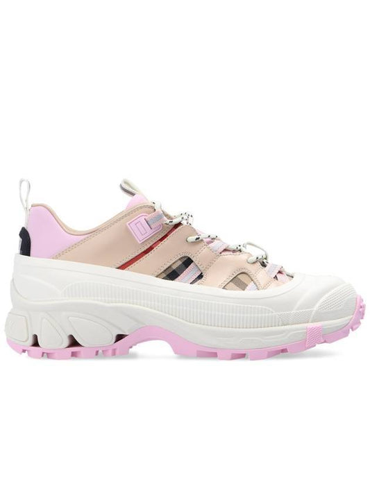 Women's Checked Cotton Leather Arthur Sneakers Pale Pink - BURBERRY - BALAAN.