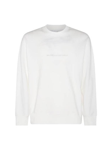 Embroidered Logo Crewneck Sweatshirt White - BRUNELLO CUCINELLI - BALAAN 1