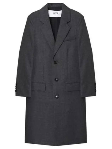 Men's Virgin Wool Single Coat Dark Grey - AMI - BALAAN 1