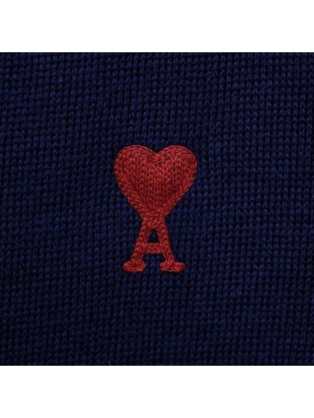 Small Heart Logo Wool Cardigan Navy - AMI - BALAAN 4