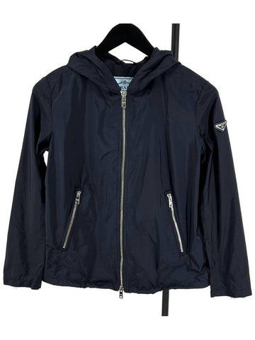 Triangle logo women s windbreaker jacket navy size 38 - PRADA - BALAAN 1