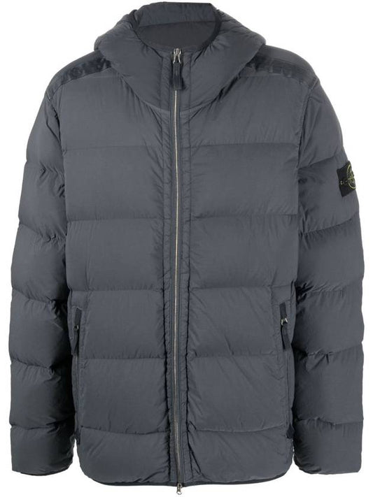 Seamless Logo Nylon Hooded Down Jacket Medium Grey - STONE ISLAND - BALAAN 1