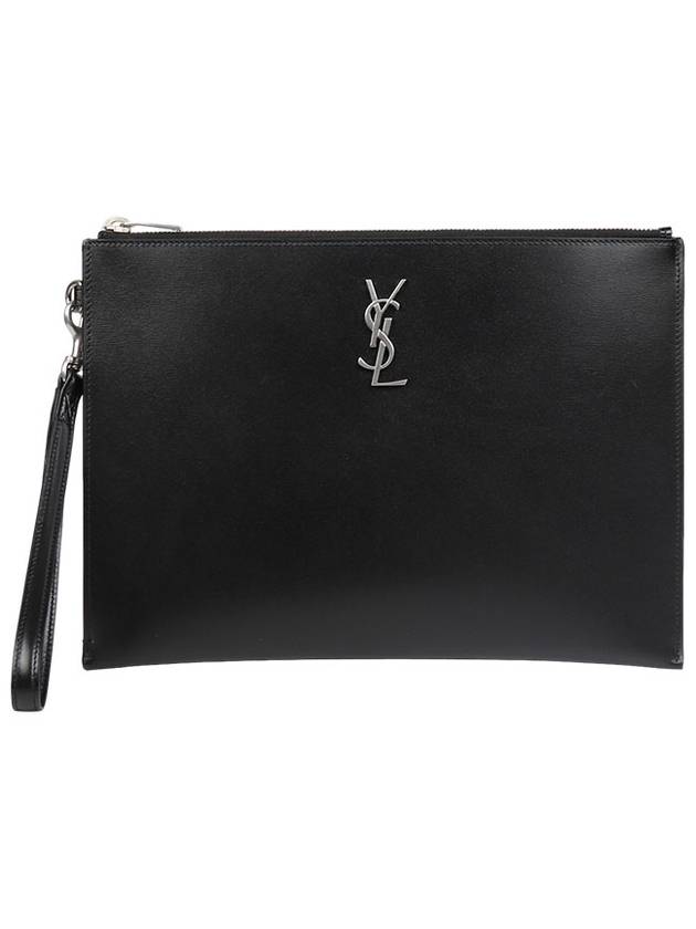 Monogram Silver Logo Clutch Bag Black - SAINT LAURENT - BALAAN 2