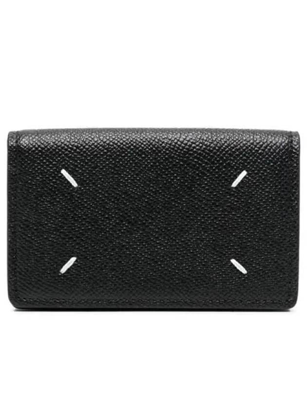 Stitched Leather Card Wallet Black - MAISON MARGIELA - BALAAN 3