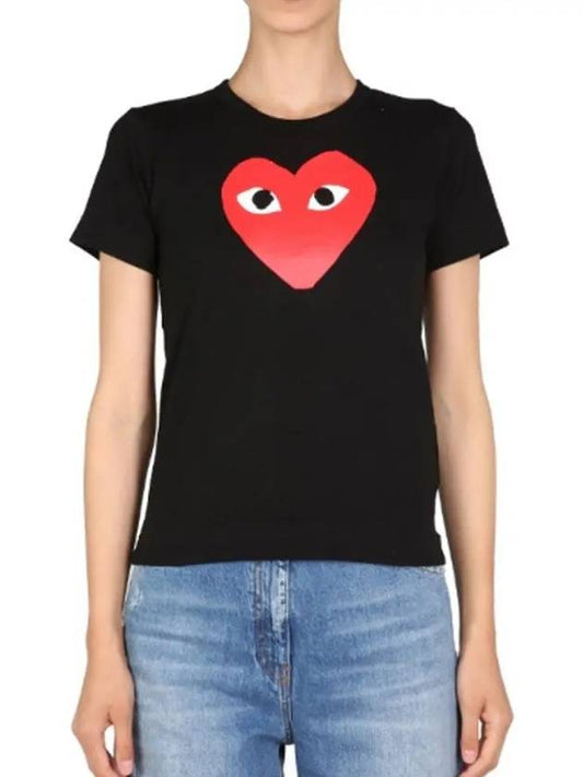 Women's Heart Printing Short Sleeve T-Shirt AZ T111 051 1 Black P1T111 - COMME DES GARCONS - BALAAN 2