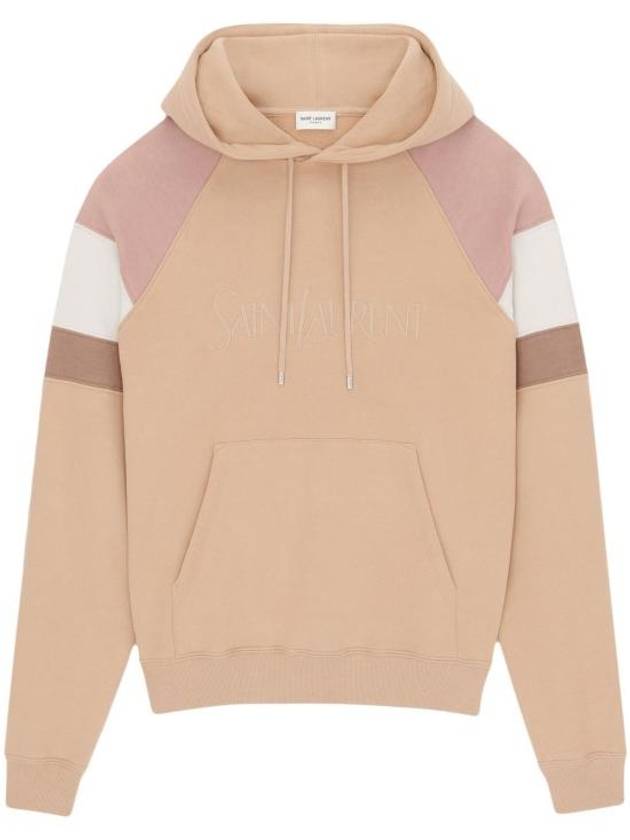 Front Logo Cotton Hoodie Beige - SAINT LAURENT - BALAAN 2