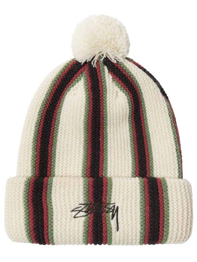 Striped Pom Beanie Ecru 1321079 Striped Pom Beanie Ecru - STUSSY - BALAAN 1