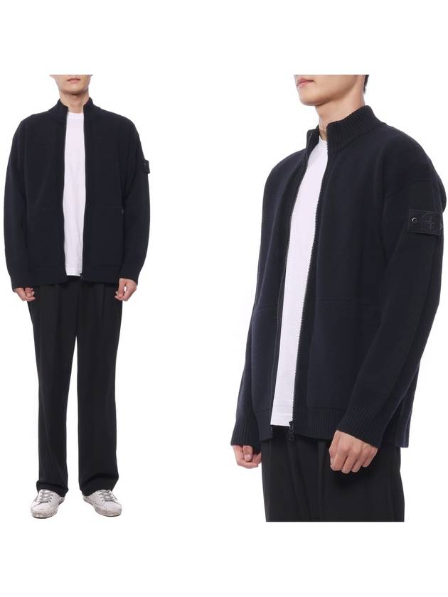 Ghost Logo Patch Knit Zip-Up Cardigan Navy - STONE ISLAND - BALAAN 3