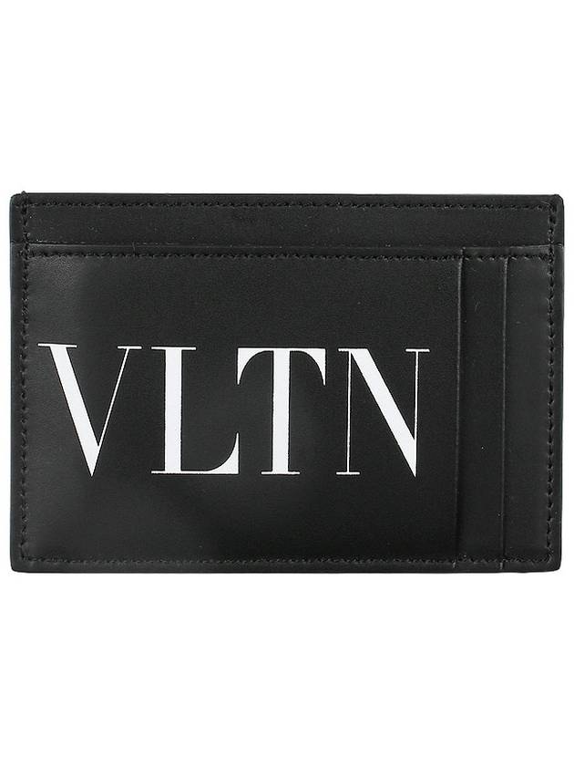 Men's VLTN Logo Calf Leather Half Wallet Black - VALENTINO - BALAAN 2