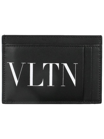 Men's VLTN Logo Calf Leather Half Wallet Black - VALENTINO - BALAAN 2