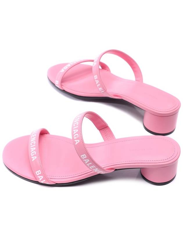 Logo Strap Round Sandal Heels Pink - BALENCIAGA - BALAAN 7