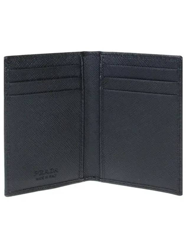 Saffiano Triangular Logo Flap Card Wallet Black - PRADA - BALAAN 7