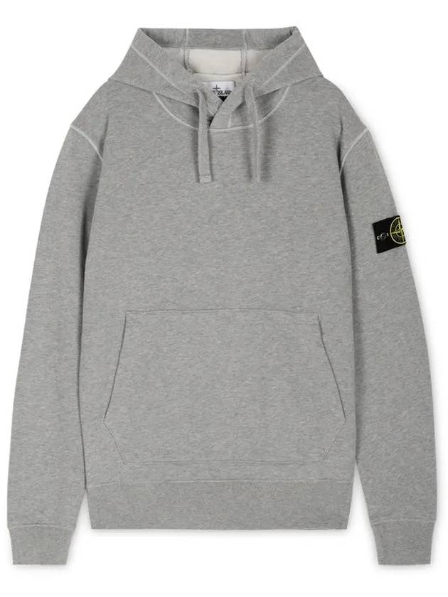 Logo Patch Drawstring Hoodie Melange Grey - STONE ISLAND - BALAAN 4