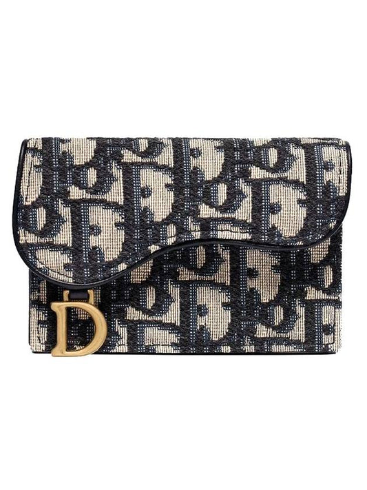 Saddle Flap Card Holder Blue  Oblique Jacquard - DIOR - BALAAN 1