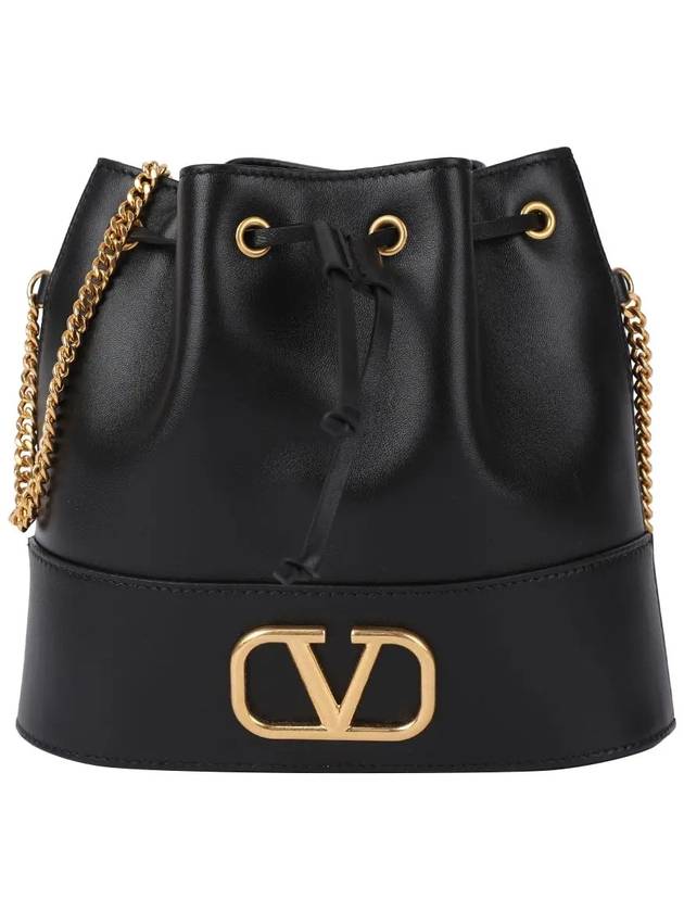 V Logo Signature Chain Napa Leather Bucket Bag Black - VALENTINO - BALAAN 7